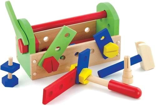 תיבת כלים פתוחה עם כלי בנייה מעץ 24 חלקים