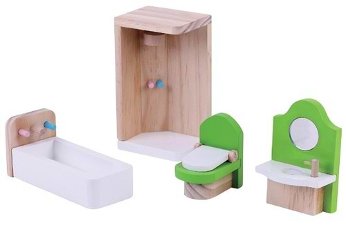 סט ריהוט לבית בובות מעץ מלא - אמבטיה ומקלחת