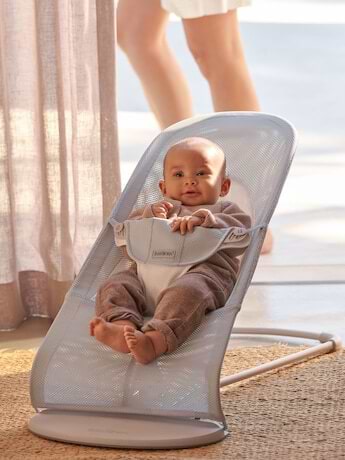 ‏טרמפולינה לתינוק Baby Bouncer בד נושם Mesh -  כסוף/לבן Silver/White