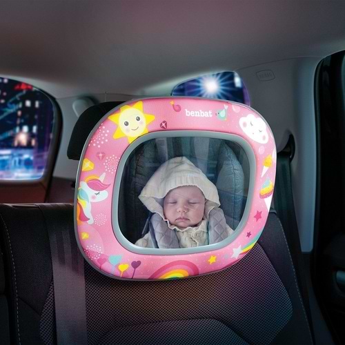 מראה לרכב לתינוק FOREST FUN עם מנגינות מרגיעות ותאורת לילה - ורוד