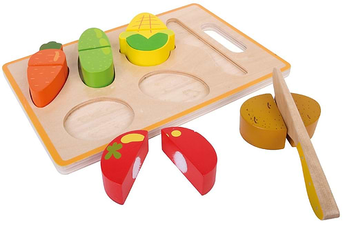 סט 5 ירקות מעץ למשחק עם סכין חיתוך ומגש 12 חלקים