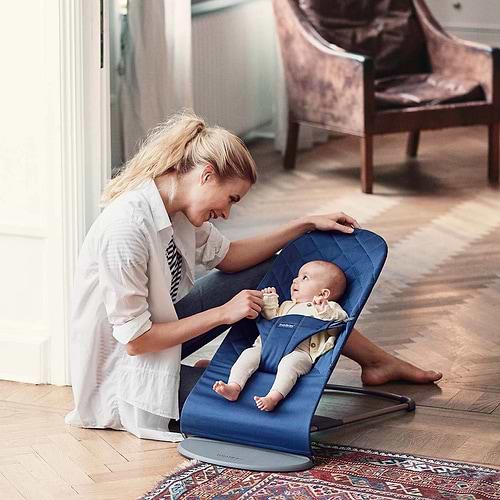 ‏טרמפולינה לתינוק Baby Bouncer כותנה עלי כותרת - אפור בהיר Light grey
