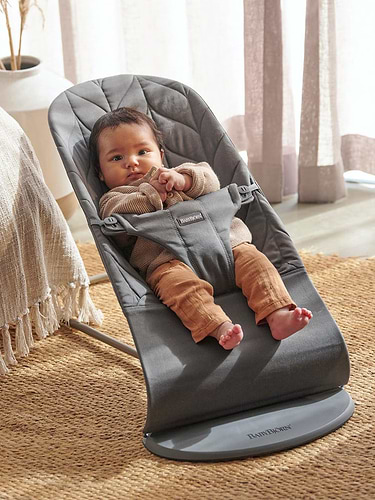 ‏טרמפולינה לתינוק Baby Bouncer כותנה עלי כותרת - אבן פחם Anthracite