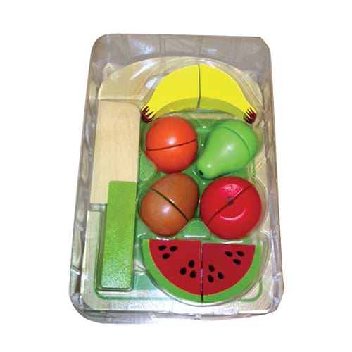 סט 5 פירות למשחק מעץ עם סכין חיתוך ומגש 12 חלקים