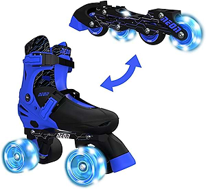גלגליות סקייטים לילדים 2 ב 1 עם תאורת LED בגלגלים מידה: 30 - 33 - כחול/שחור נאון