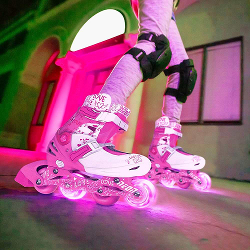 גלגליות סקייטים לילדים 2 ב 1 עם תאורת LED בגלגלים מידה: 30 - 33 - כחול/שחור