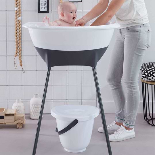 אמבטיה עמוקה ויציבה במיוחד לתינוק Elegant + צינור ניקוז - אפור