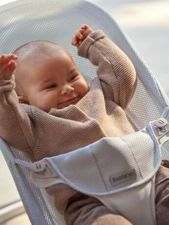 ‏טרמפולינה לתינוק Baby Bouncer בד נושם Mesh -  כסוף/לבן Silver/White