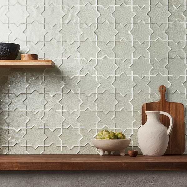 Kismet Star Cross White; in White Glass; for Backsplash, Bathroom Wall, Kitchen Wall, Shower Wall, Wall Tile