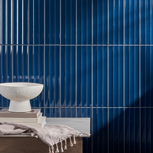 Retouch Fluted Nautical Blue 4.5x18 3D Crackled Glossy Ceramic Tile