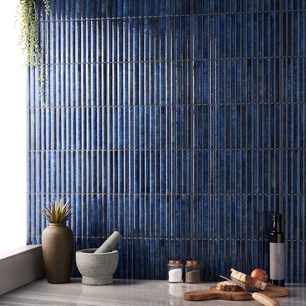 Bryn Fluted Blue 6x12 3D; in Blue Red Body Ceramic; for Backsplash, Bathroom Wall, Kitchen Wall, Shower Wall, Wall Tile; in Style Ideas Industrial, Mid Century