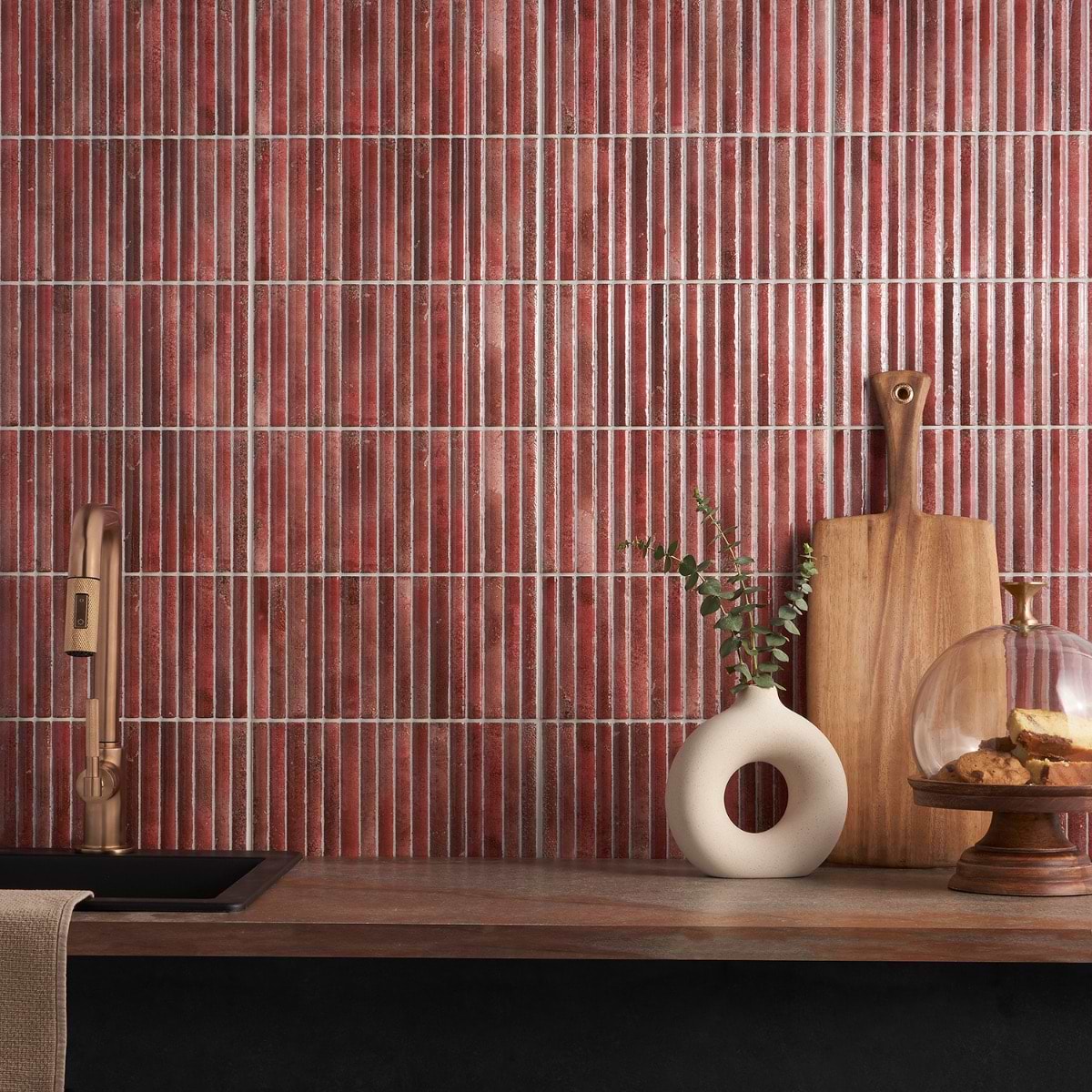 Shop Sample-Bryn Fluted Red 6x12 3D Glossy Ceramic at