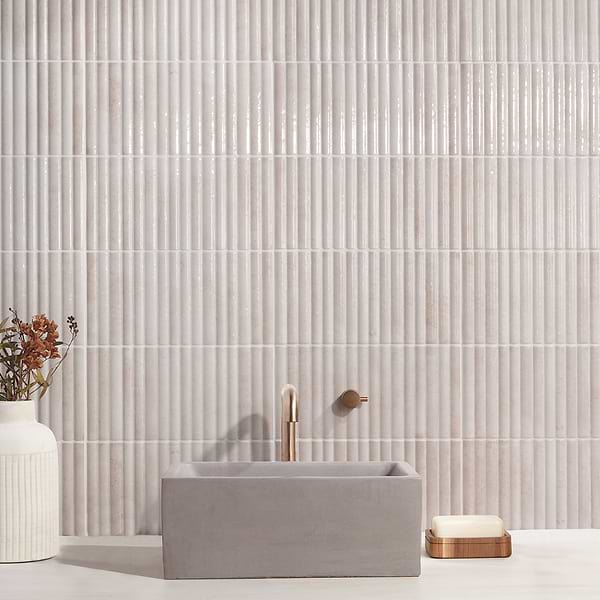 Bryn Fluted White 6x12 3D; in White Red Body Ceramic; for Backsplash, Bathroom Wall, Kitchen Wall, Shower Wall, Wall Tile; in Style Ideas Industrial, Mid Century