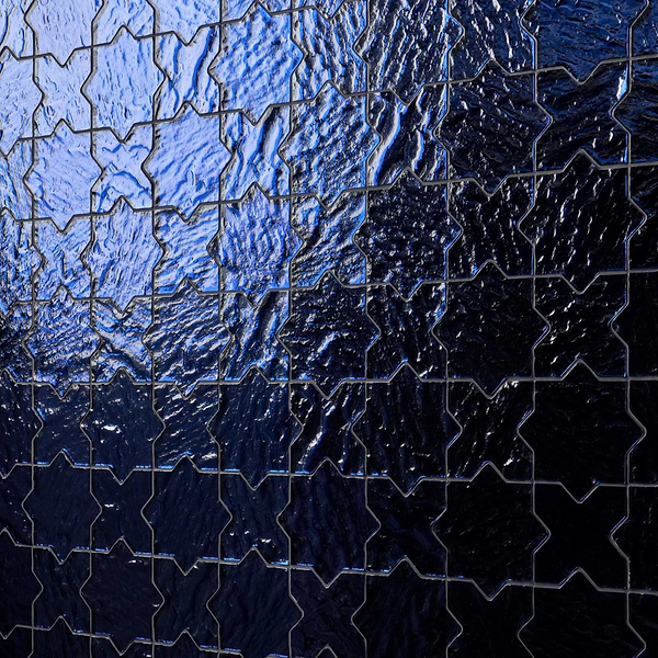 Kismet Blue 4" Star Cross Polished Glass Mosaic Tile
