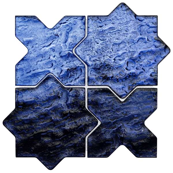 Kismet Blue 4" Star Cross Polished Glass Mosaic Tile