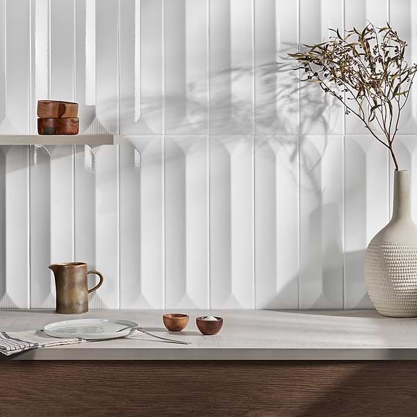 Retouch Inflex White 4.5x18 3D Crackled Glossy Ceramic Tile; in White Ceramic; for Backsplash, Bathroom Wall, Kitchen Wall, Shower Wall, Wall Tile; in Style Ideas Contemporary, Traditional, Transitional