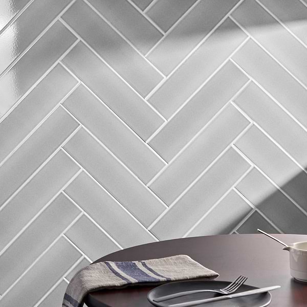 Retouch Gray 4.5x18 Crackled Glossy Ceramic Tile; in Gray Ceramic; for Backsplash, Bathroom Wall, Kitchen Wall, Shower Wall, Wall Tile; in Style Ideas Contemporary, Traditional, Transitional