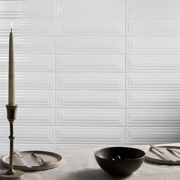 Retouch Frame White 4.5x18 3D Crackled Glossy Ceramic Tile