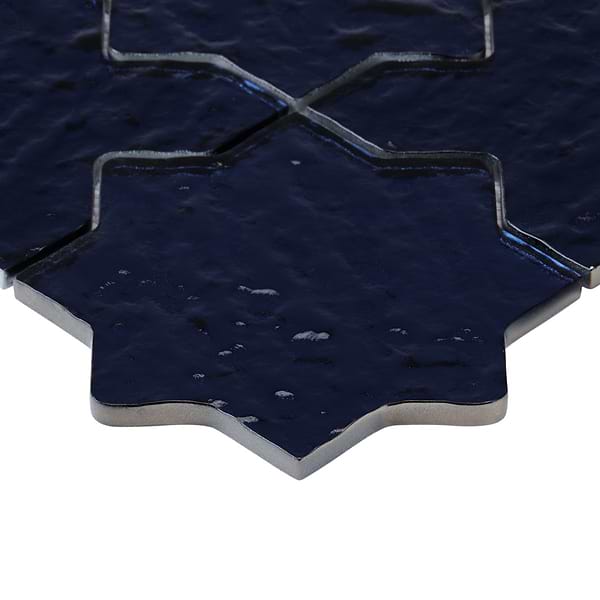 Kismet Blue 4" Star Cross Polished Glass Mosaic Tile