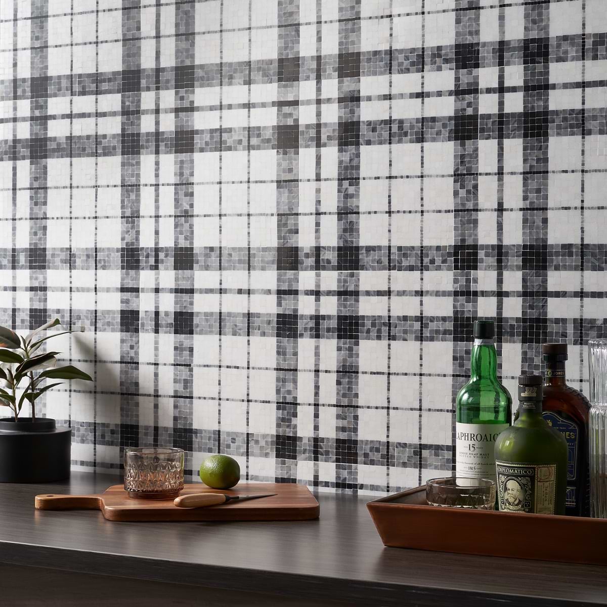 Shop Sample-Madras Plaid Bardiglio-Thassos, Nero Marquina