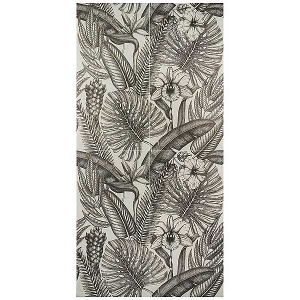 Paula Purroy Musee Gardenia Black and White 24x48 Artisan Decor Porcelain Tile