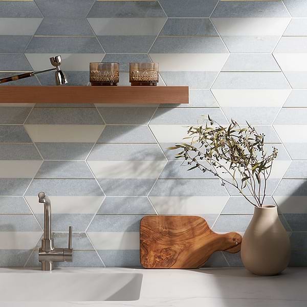 Audrey Blue Gold 9" Hexagon; in Blue, White, Gold Marble +  Brass; for Backsplash, Bathroom Floor, Bathroom Wall, Floor Tile, Kitchen Floor, Kitchen Wall, Wall Tile; in Style Ideas Art Deco, Classic, Traditional, Transitional