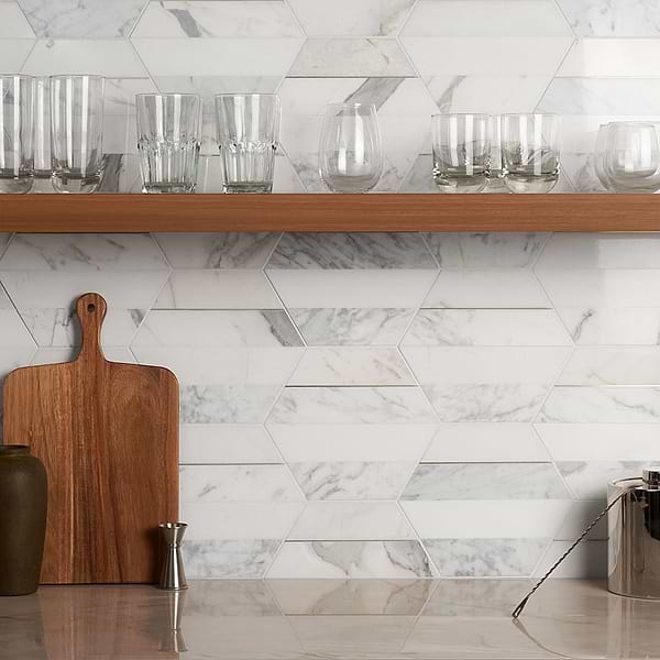Audrey Bianco Gold 9" Hexagon; in White with Gray and Gold Veining Marble +  Brass; for Backsplash, Bathroom Floor, Bathroom Wall, Floor Tile, Kitchen Floor, Kitchen Wall, Wall Tile; in Style Ideas Art Deco, Classic, Traditional, Transitional