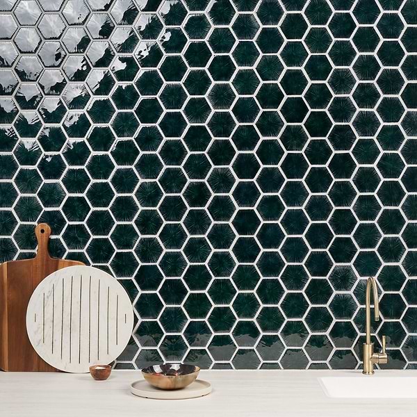 Baroque Glass Midnight Blue 3" Burst Polished Mosaic; in Blue Green Glass; for Backsplash, Bathroom Wall, Kitchen Wall, Outdoor Wall, Shower Wall, Wall Tile; in Style Ideas Art Deco, Classic, Contemporary, Craftsman, Traditional