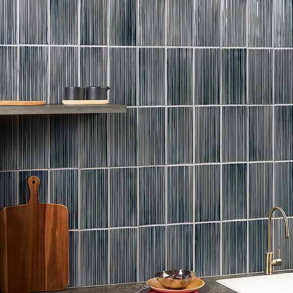 Baroque Glass Midnight Blue 4.5x9 Fluted Ridged Polished; in Blue Green Glass; for Backsplash, Bathroom Wall, Kitchen Wall, Outdoor Wall, Shower Wall, Wall Tile; in Style Ideas Art Deco, Classic, Contemporary, Craftsman, Traditional