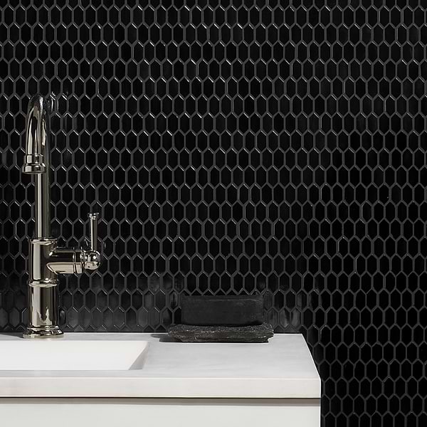 Moonlit Iridescent Black Gold 1/4" x 1" Polished Glass Mosaic Tile