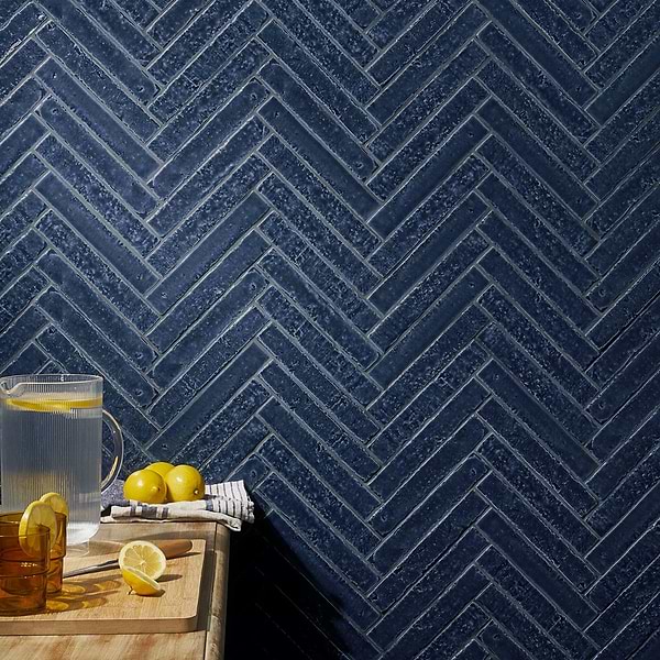 Artist Marine Blue 1.5x9 Glossy Ceramic Tile; in Blue White Body Ceramic; for Backsplash, Bathroom Wall, Kitchen Wall, Shower Wall, Wall Tile; in Style Ideas Beach, Cottage, Craftsman, Mediterranean, Mid Century, Traditional, Transitional