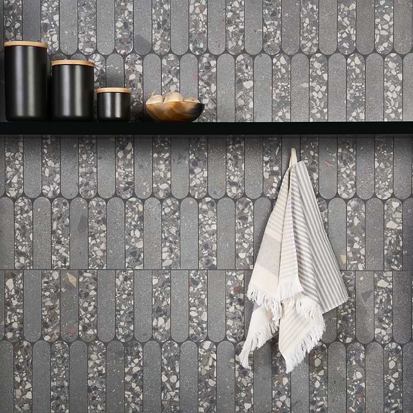 Kado Fin Charcoal Gray 2x8 Terrazzo Look Matte Porcelain Mosaic Tile