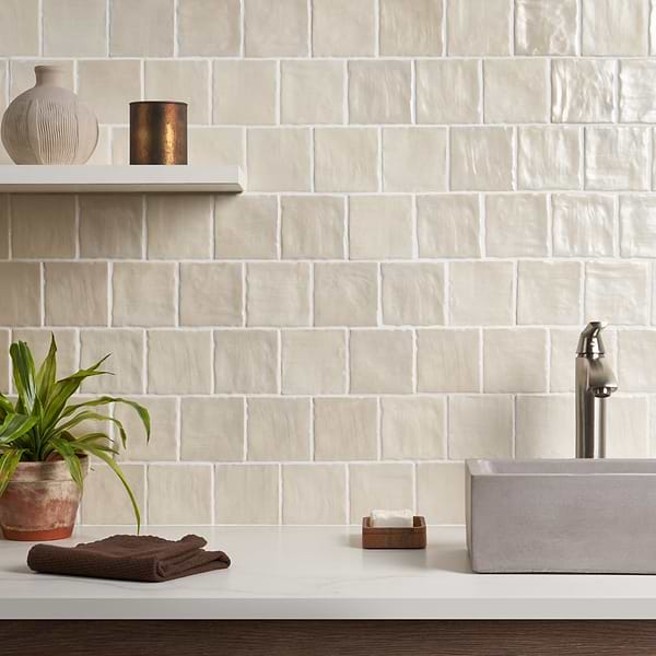 Myorka Cream 4x4; in Cream White Body Ceramic; for Backsplash, Bathroom Wall, Kitchen Wall, Shower Wall, Wall Tile; in Style Ideas Beach, Classic, Contemporary, Cottage, Craftsman, Farmhouse, Industrial, Mediterranean, Mid Century, Modern, Traditional, Transitional