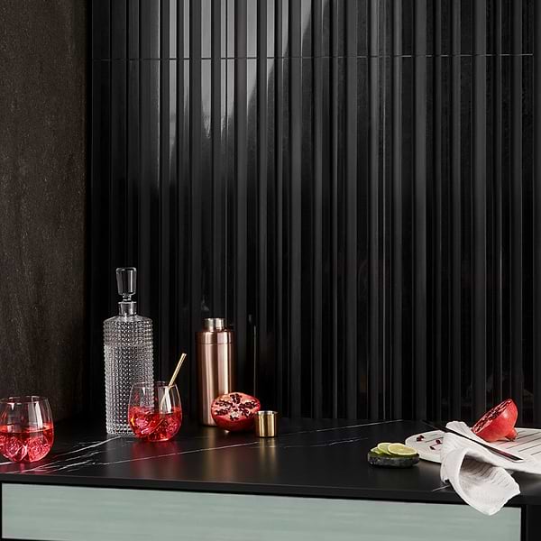 Carver Barcode Nero 12x24 Dimensional Polished; in Black Black Jade; for Backsplash, Bathroom Wall, Kitchen Wall, Outdoor Wall, Shower Wall, Wall Tile; in Style Ideas Contemporary, Craftsman, Modern