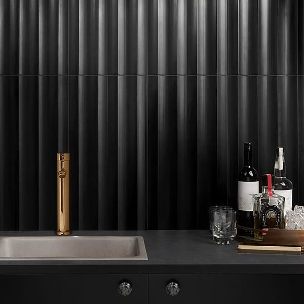 Carver Fluted Nero 12x24 Dimensional Honed; in Black Black Jade; for Backsplash, Bathroom Wall, Kitchen Wall, Outdoor Wall, Pool Tile, Shower Wall, Wall Tile; in Style Ideas Contemporary, Craftsman, Modern