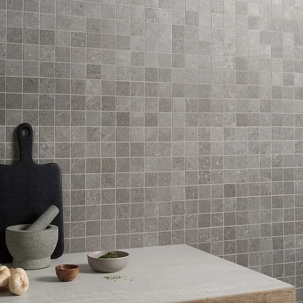 Ages Fossil Dark Gray 2x2 Limestone Look Matte Porcelain Mosaic Tile