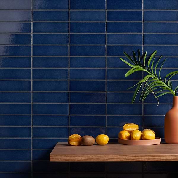 ColorHues Lava Stone Blue Jean 2x8; in Blue Lava Stone; for Backsplash, Bathroom Floor, Bathroom Wall, Commercial Floor, Floor Tile, Kitchen Floor, Kitchen Wall, Outdoor Wall, Shower Floor, Shower Wall, Wall Tile; in Style Ideas Beach, Classic, Contemporary, Cottage, Craftsman, Mediterranean, Transitional