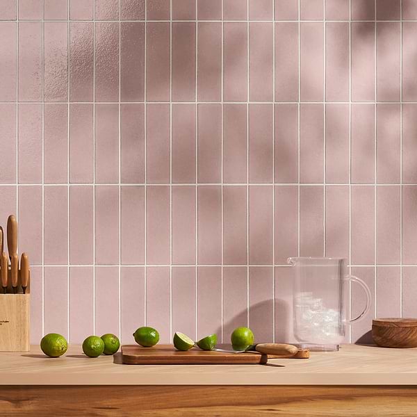 ColorHues Lava Stone Blush 2x8; in Pink Lava Stone; for Backsplash, Bathroom Floor, Bathroom Wall, Commercial Floor, Floor Tile, Kitchen Floor, Kitchen Wall, Outdoor Wall, Pool Tile, Shower Floor, Shower Wall, Wall Tile; in Style Ideas Beach, Classic, Contemporary, Cottage, Craftsman, Mediterranean, Transitional