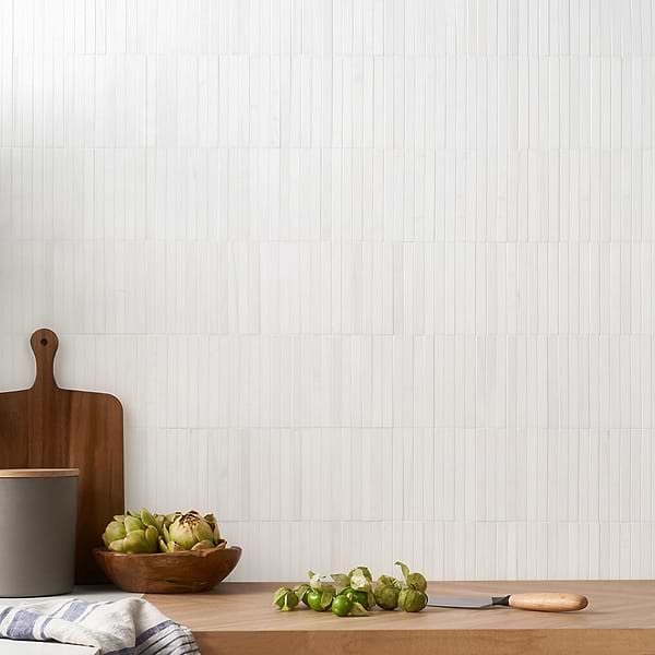 Bianco Dolomite Premium Stacked Mosaic Honed; in White Marble; for Backsplash, Bathroom Floor, Bathroom Wall, Commercial Floor, Floor Tile, Kitchen Floor, Kitchen Wall, Outdoor Floor, Outdoor Wall, Shower Floor, Shower Wall, Wall Tile; in Style Ideas Art Deco, Classic, Contemporary, Traditional, Transitional