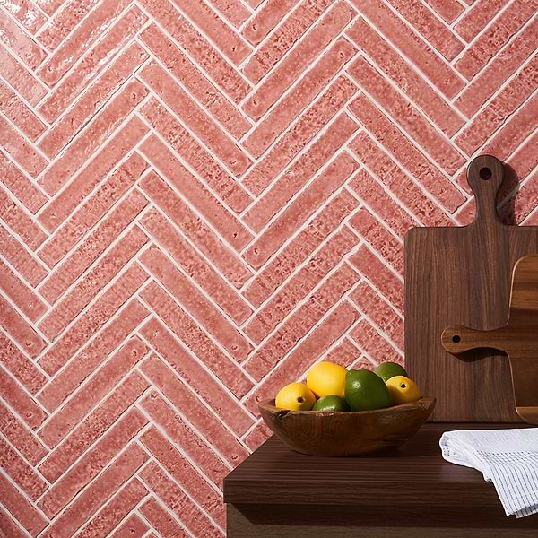 Artist Coralito Terracotta Pink 1.5x9 Crackled Glossy Ceramic Tile; in Pink White Body Ceramic; for Backsplash, Bathroom Wall, Kitchen Wall, Shower Wall, Wall Tile; in Style Ideas Beach, Cottage, Craftsman, Mediterranean, Mid Century, Traditional, Transitional