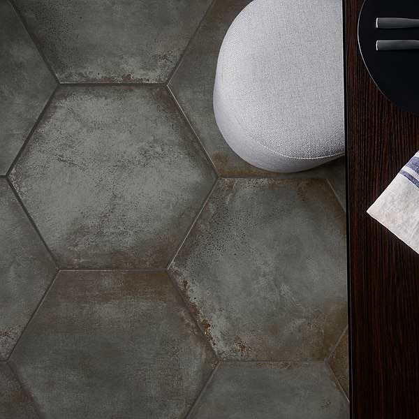 Close Out - Angela Harris San Francisco Graphite 20" Hexagon Matte Porcelain; in Gray Porcelain; for Backsplash, Bathroom Floor, Bathroom Wall, Commercial Floor, Floor Tile, Kitchen Floor, Kitchen Wall, Outdoor Floor, Outdoor Wall, Pool Tile, Shower Floor, Shower Wall, Wall Tile; in Style Ideas Classic, Contemporary, Industrial, Mediterranean, Transitional