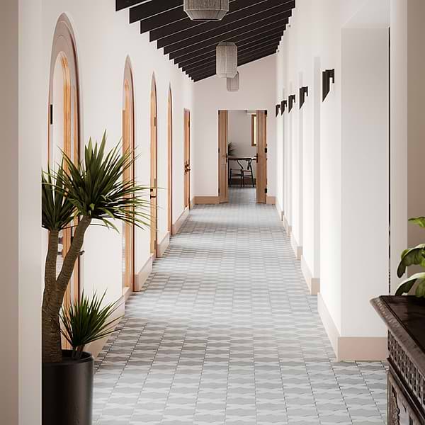Malta Dove Gray Matte Star and White Matte Cross 6" Terracotta Look Porcelain Tile