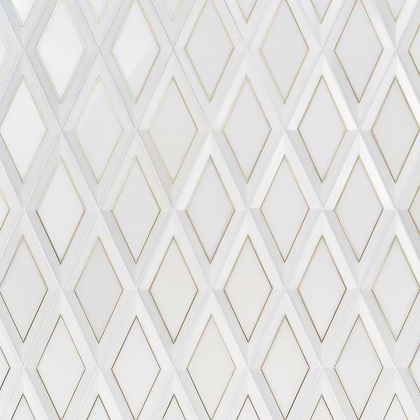 Cabot White Jade Brass Inlay 6x12 Beveled Polished Marble Tile