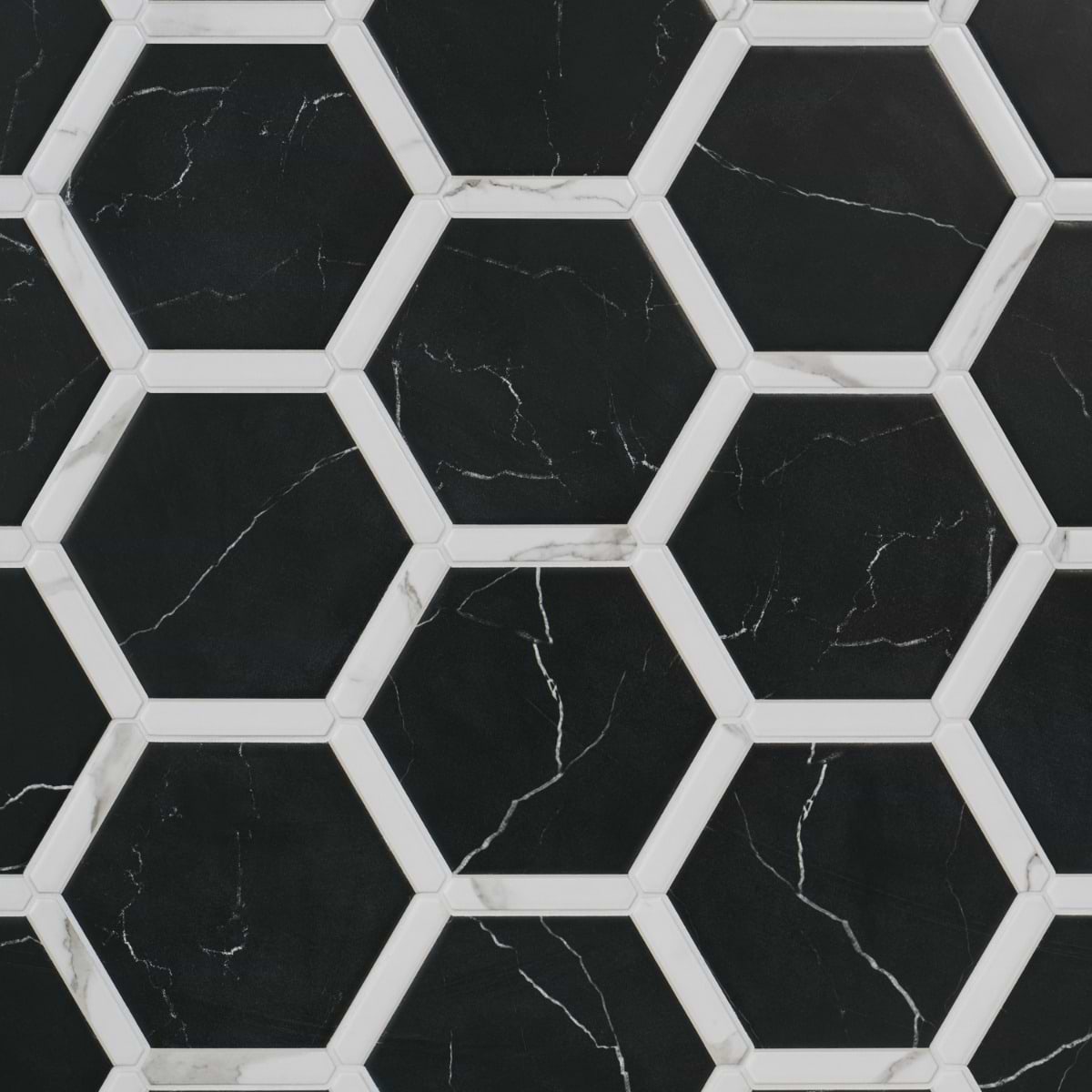Zemira Nero Black 9" Hexagon Matte Porcelain