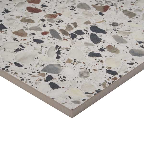 Kado Flakes Ice White 24x24 Terrazzo Look Matte Porcelain Tile