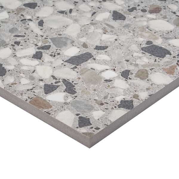 Kado Flakes Smoke Gray 24x24 Terrazzo Look Matte Porcelain Tile