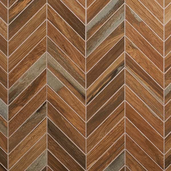 Finity Chevron Oak Matte Porcelain Wood Look Mosaic Tile