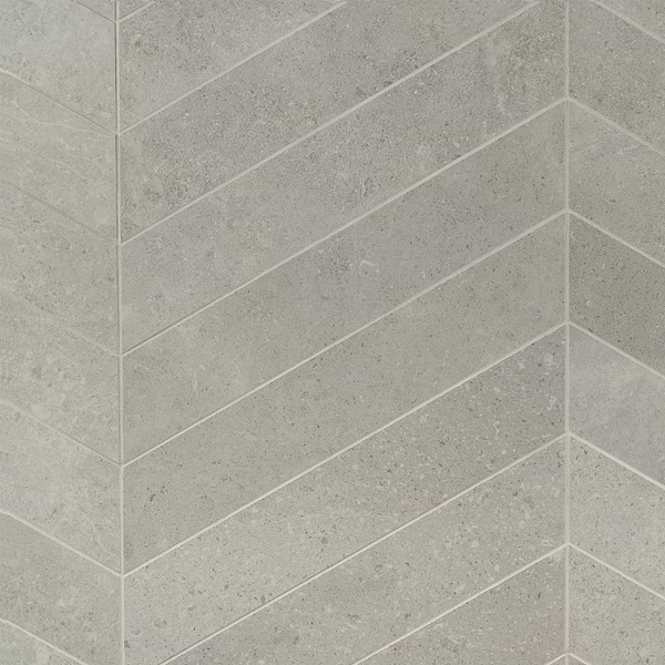 Ages Fumo Light Gray 4x21 Chevron Limestone Look Matte Porcelain Tile