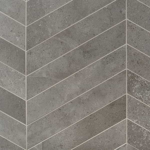 Ages Fossil Dark Gray 4x21 Chevron Limestone Look Matte Porcelain Tile