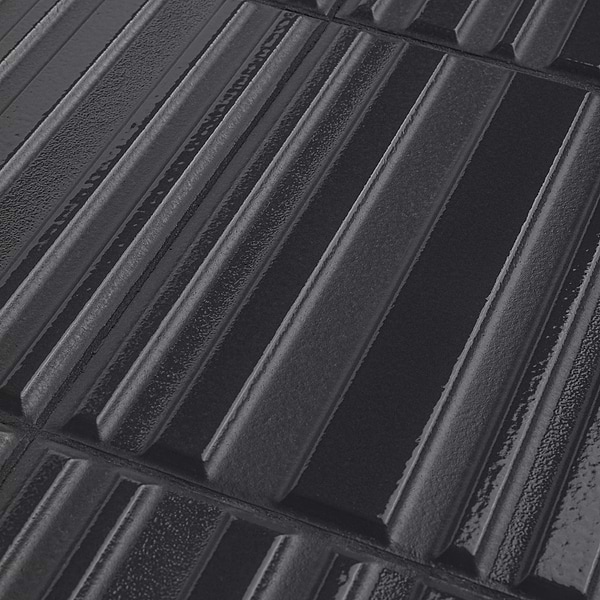 Ras Charcoal Black 8x16 3D Glossy and Matte Mixed Finish Ceramic Tile